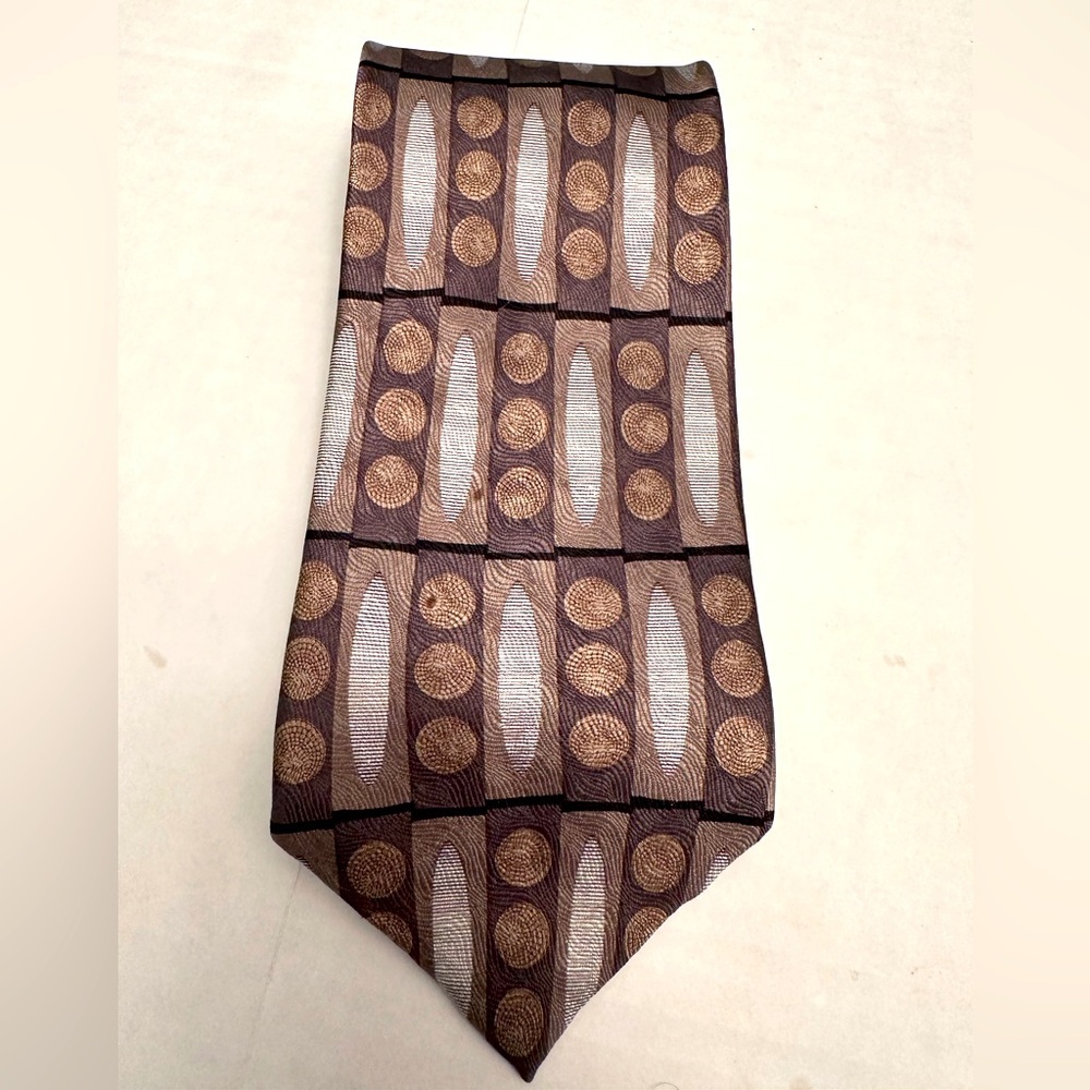 ZIGGURAT By Mulberry 100% Silk Necktie Brown Gray Geometric USA‎ Designer